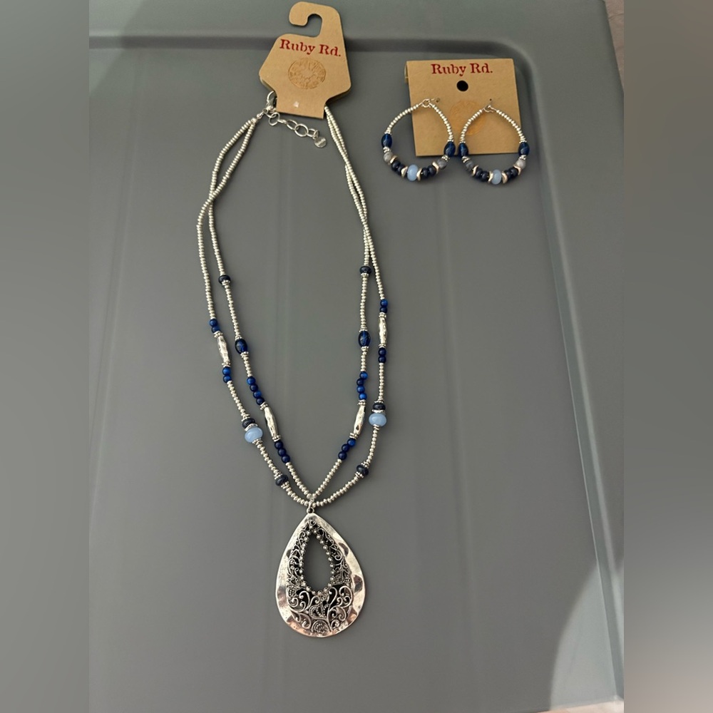 NWT Silver Jewelry Set with Blue Beads